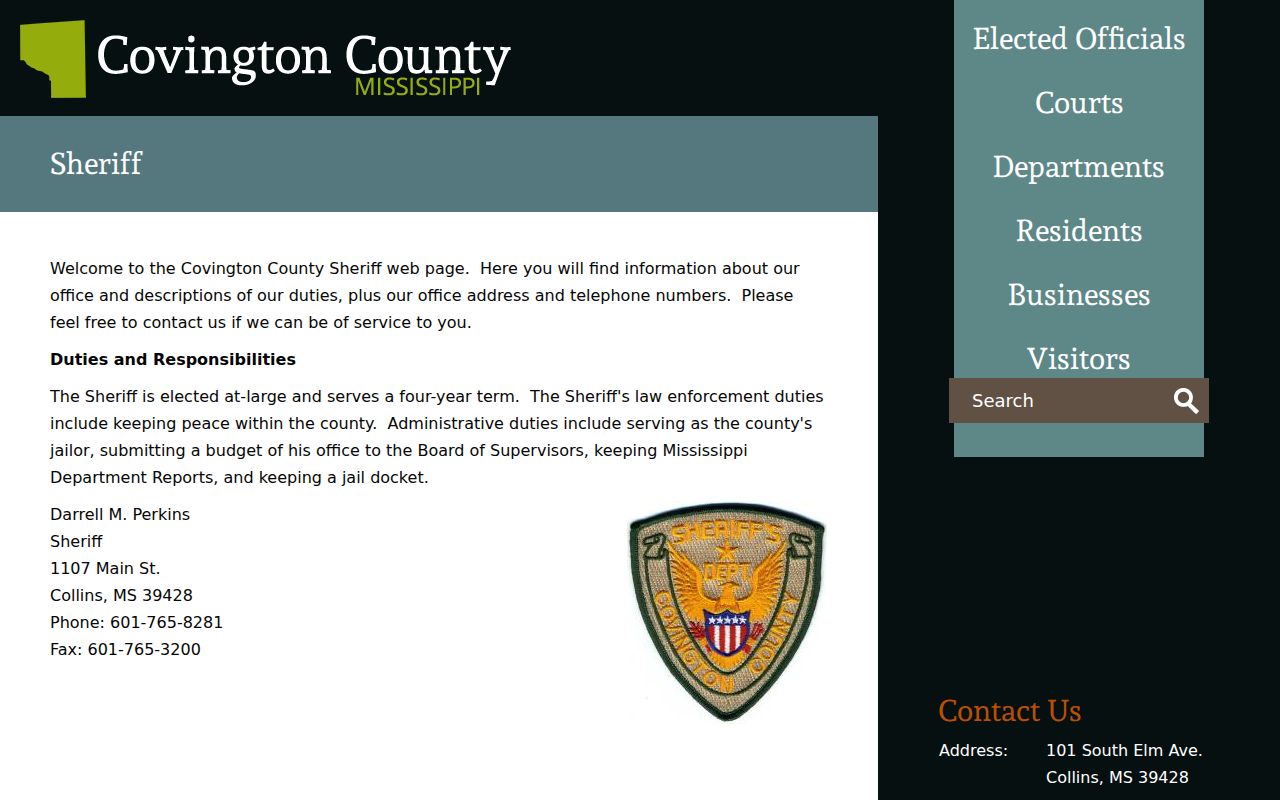 Covington County Jail release records contact page