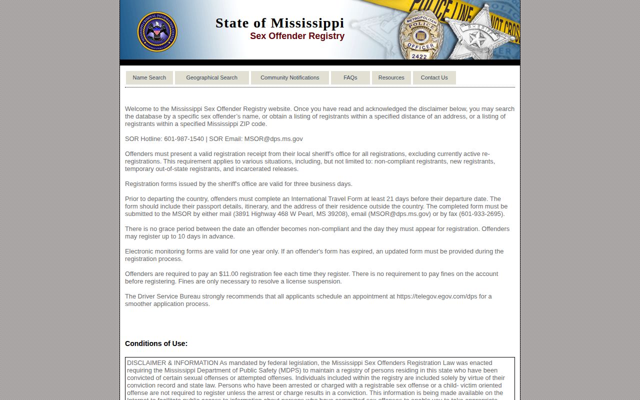 Mississippi registry search related to a Covington County incarcerated release